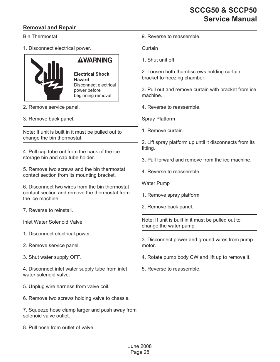 Removal and repair, Sccg50 & sccp50 service manual | Scotsman SCCG50 User Manual | Page 29 / 33