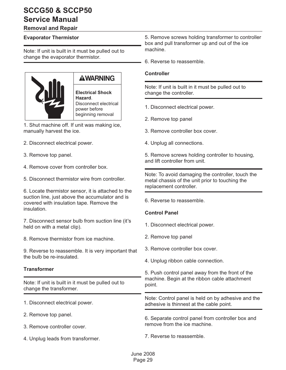 Removal and repair, Sccg50 & sccp50 service manual | Scotsman SCCG50 User Manual | Page 30 / 33