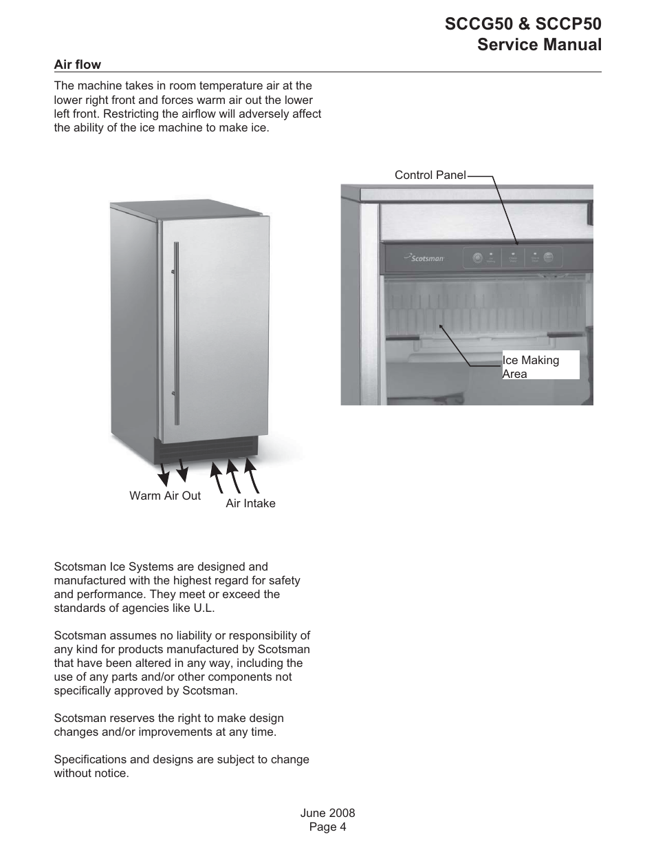 Air flow, Sccg50 & sccp50 service manual | Scotsman SCCG50 User Manual | Page 4 / 33