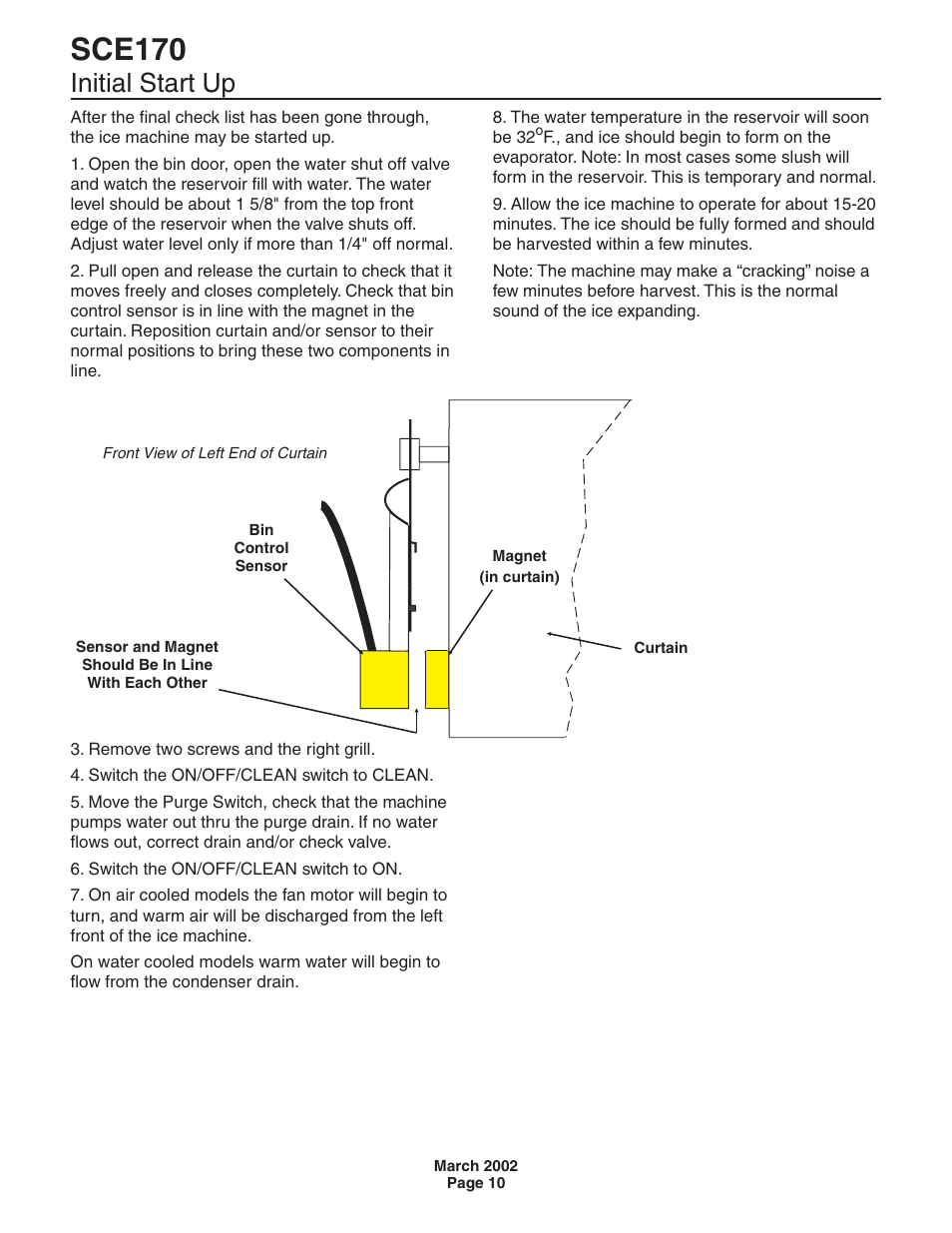 Initial start up, Sce170 | Scotsman SCE170 User Manual | Page 10 / 32