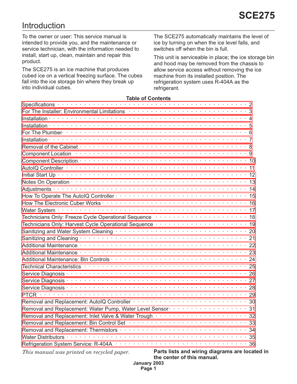 Scotsman SCE275 User Manual | 36 pages