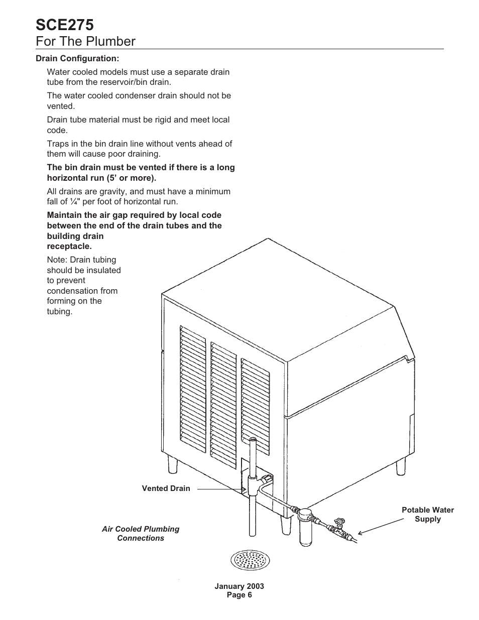 For the plumber 6, Sce275, For the plumber | Scotsman SCE275 User Manual | Page 6 / 36