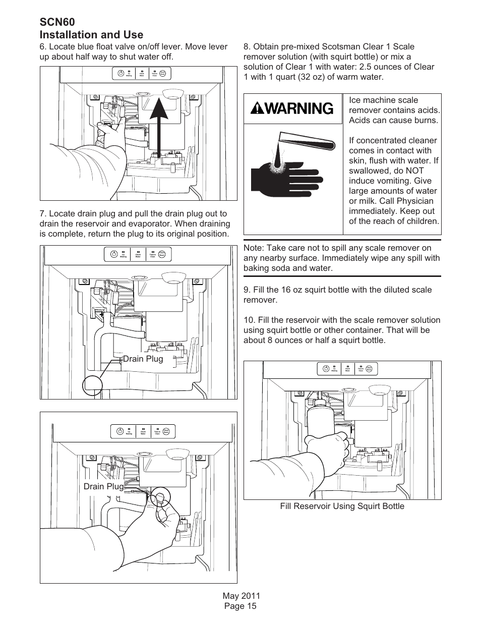 Scn60 installation and use, Drain plug | Scotsman SCN60 User Manual | Page 16 / 38