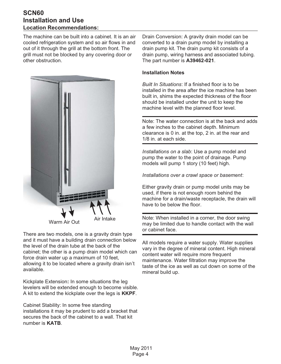 Scn60 installation and use | Scotsman SCN60 User Manual | Page 4 / 38
