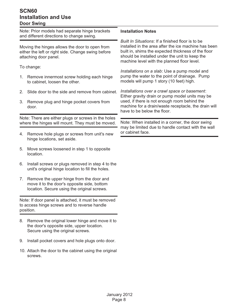 Scn60 installation and use | Scotsman SCN60 User Manual | Page 8 / 38