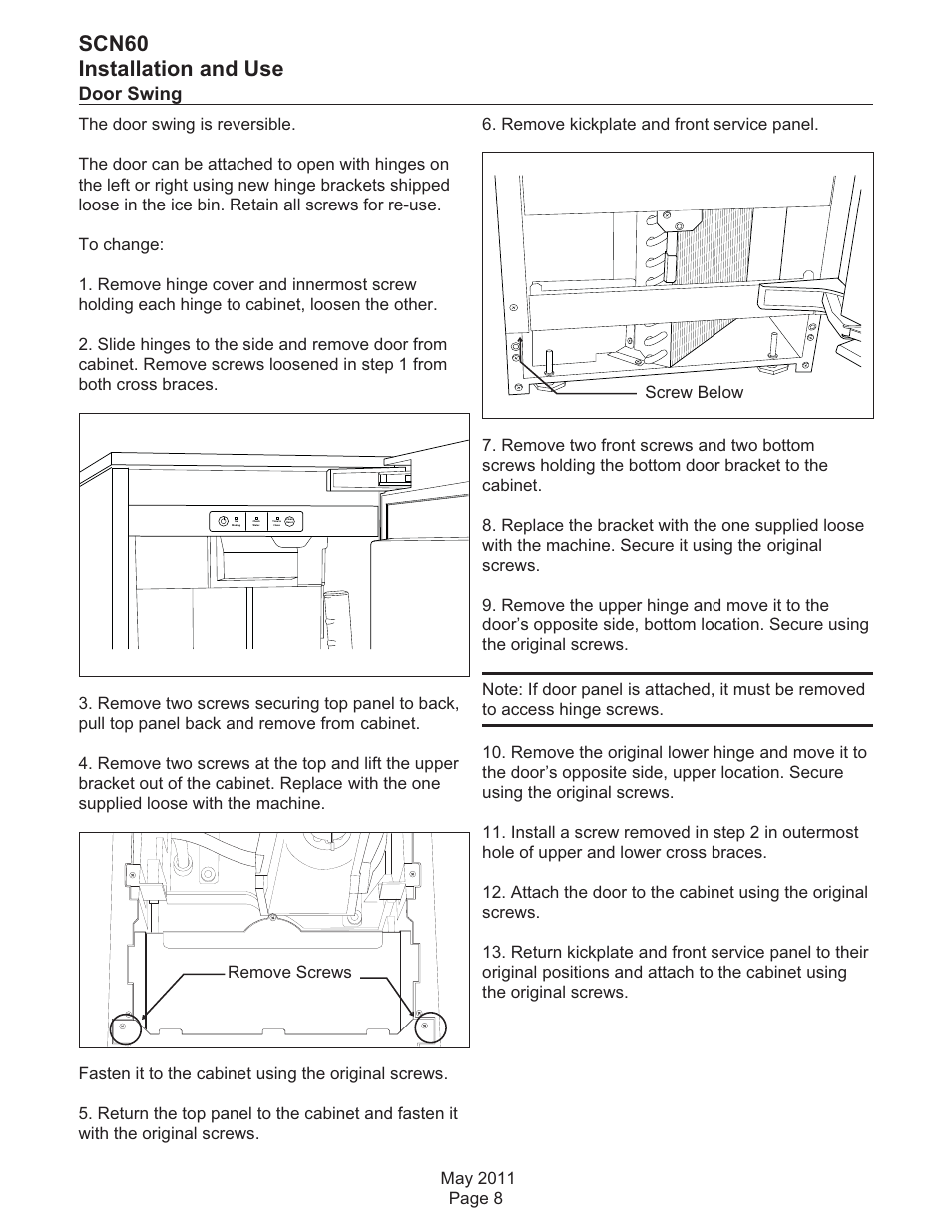 Scn60 installation and use, Door swing | Scotsman SCN60 User Manual | Page 9 / 38