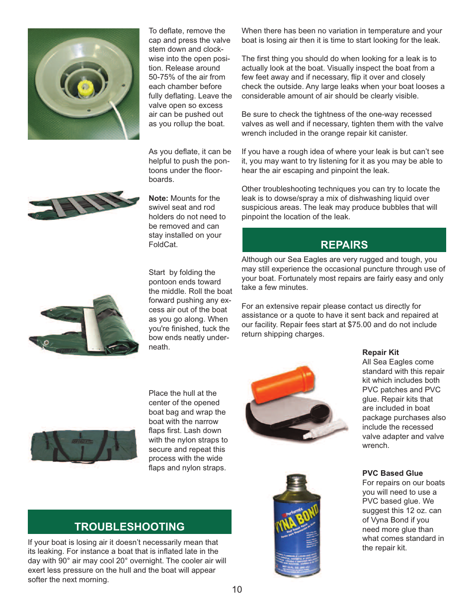 Troubleshooting repairs | Sea Eagle FoldCat (375FC) User Manual | Page 11 / 13