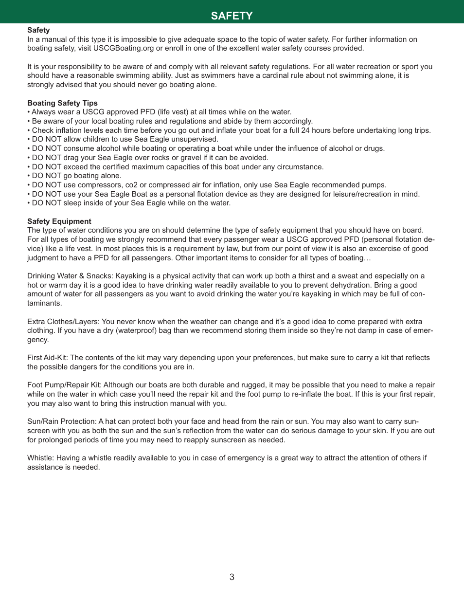 Safety | Sea Eagle FoldCat (375FC) User Manual | Page 4 / 13