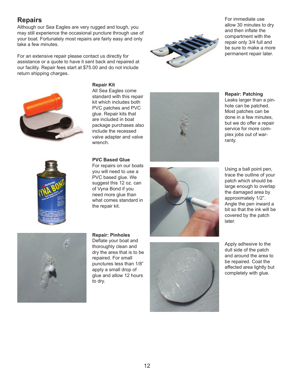 Repairs | Sea Eagle Classic FoldCat (Classic 375FC) User Manual | Page 13 / 15