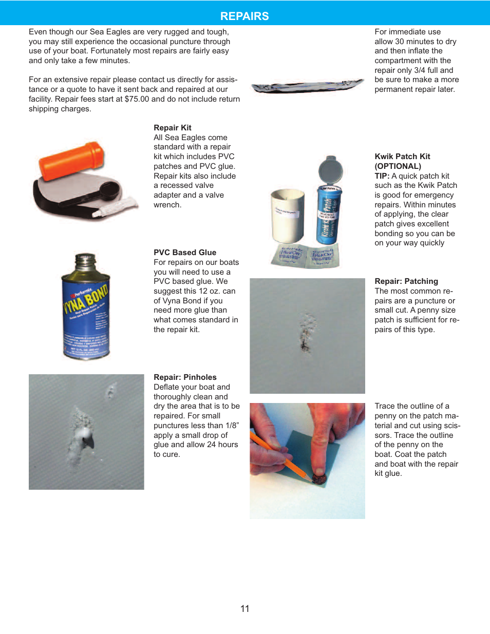 Repairs | Sea Eagle FastTrack Kayaks (385FT, 385FTG, 465FT) User Manual | Page 12 / 15