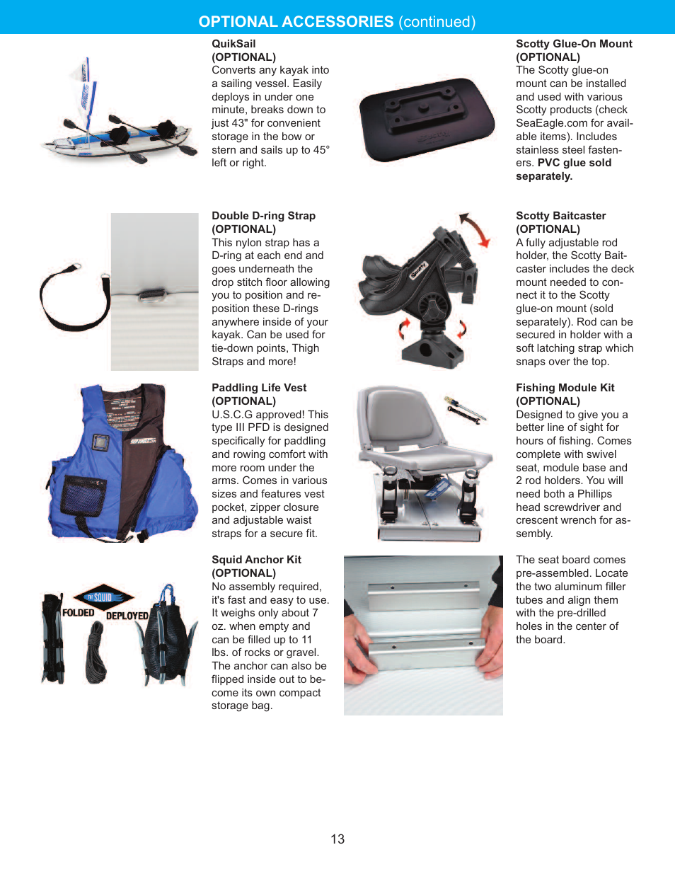 Optional accessories (continued) | Sea Eagle FastTrack Kayaks (385FT, 385FTG, 465FT) User Manual | Page 14 / 15