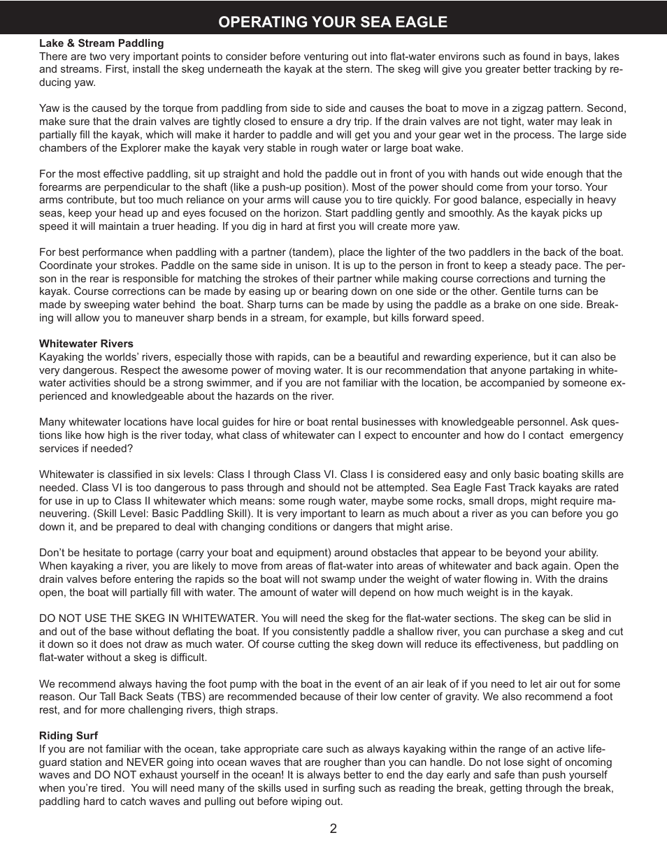 Operating your sea eagle | Sea Eagle FastTrack Kayaks (385FT, 385FTG, 465FT) User Manual | Page 3 / 15