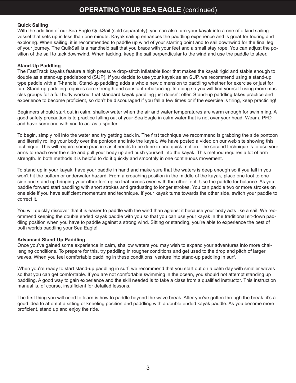 Operating your sea eagle (continued) | Sea Eagle FastTrack Kayaks (385FT, 385FTG, 465FT) User Manual | Page 4 / 15