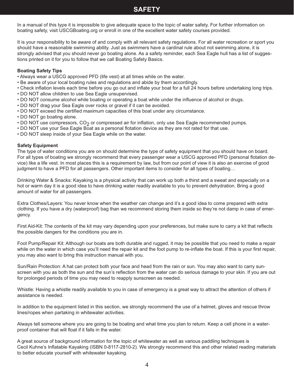 Safety | Sea Eagle FastTrack Kayaks (385FT, 385FTG, 465FT) User Manual | Page 5 / 15