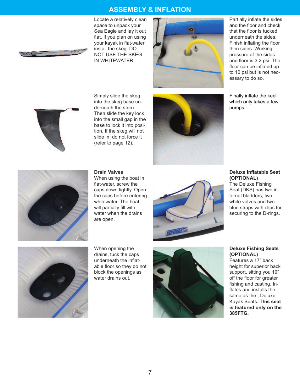 Assembly & inflation | Sea Eagle FastTrack Kayaks (385FT, 385FTG, 465FT) User Manual | Page 8 / 15