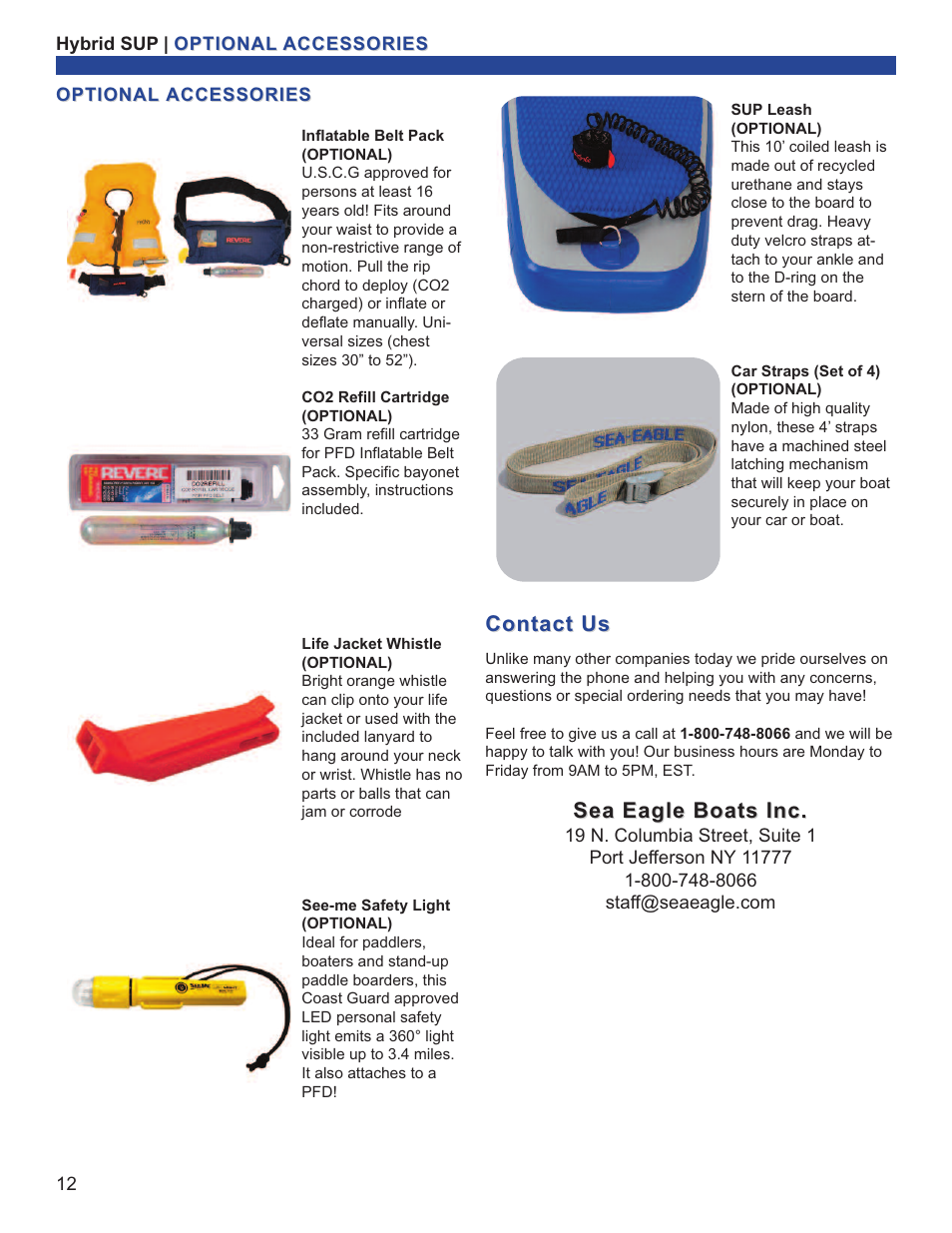 Contact us, Sea eagle boats inc | Sea Eagle Hybrid SUP (HB96) User Manual | Page 13 / 13