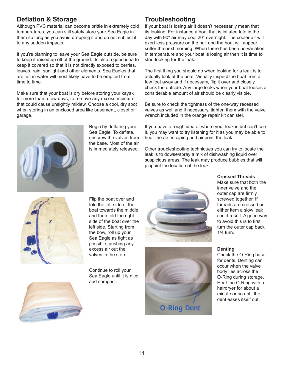 Deflation & storage, Troubleshooting | Sea Eagle Classic Motormount SE-8 and 9 (SE 8, Classic SE 9) User Manual | Page 12 / 14