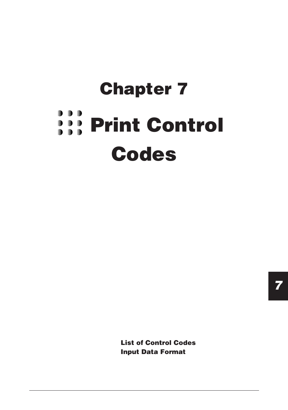 Chapter 7 print control codes, Print control codes, Chapter 7 | CBM America CBM-262 User Manual | Page 54 / 130