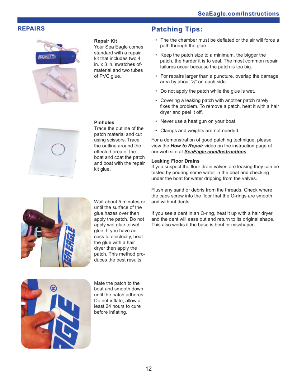 Patching tips | Sea Eagle SE-9 Motormount Boat (SE9) User Manual | Page 13 / 13