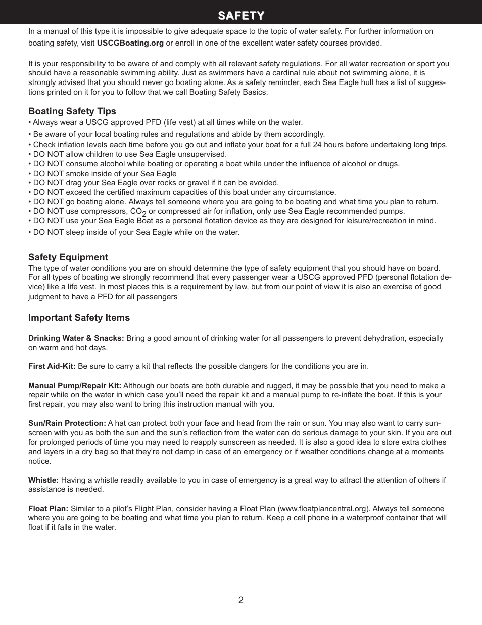 Safety | Sea Eagle SE-9 Motormount Boat (SE9) User Manual | Page 3 / 13