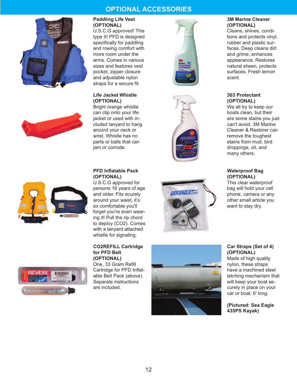 Optional accessories | Sea Eagle NeedleNose SUP (NN116, NN126, NN14) User Manual | Page 13 / 13