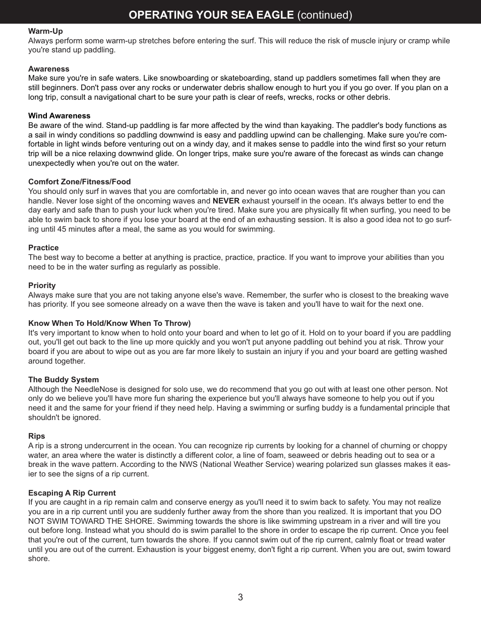 Operating your sea eagle (continued) | Sea Eagle NeedleNose SUP (NN116, NN126, NN14) User Manual | Page 4 / 13