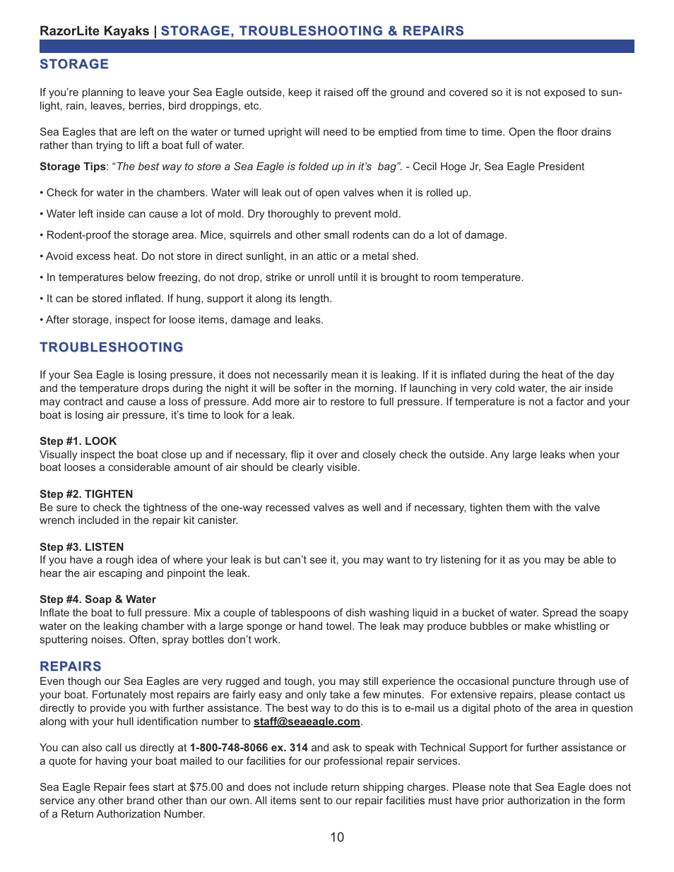 Sea Eagle RazorLite Kayaks (393RL RazorLite, 473RL RazorLite) User Manual | Page 11 / 13