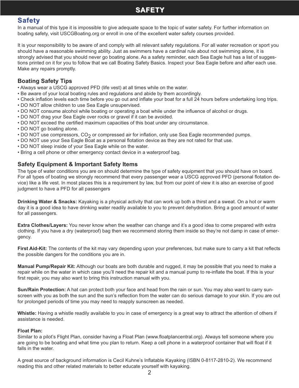 Safety | Sea Eagle RazorLite Kayaks (393RL RazorLite, 473RL RazorLite) User Manual | Page 3 / 13