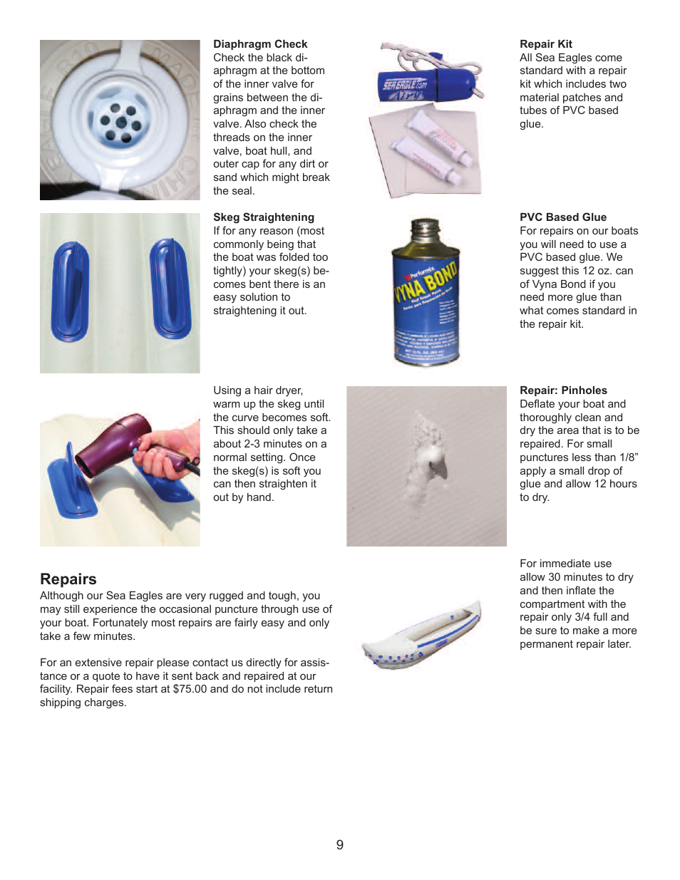 Repairs | Sea Eagle Sport Kayak (SE 330, SE 370) User Manual | Page 10 / 12