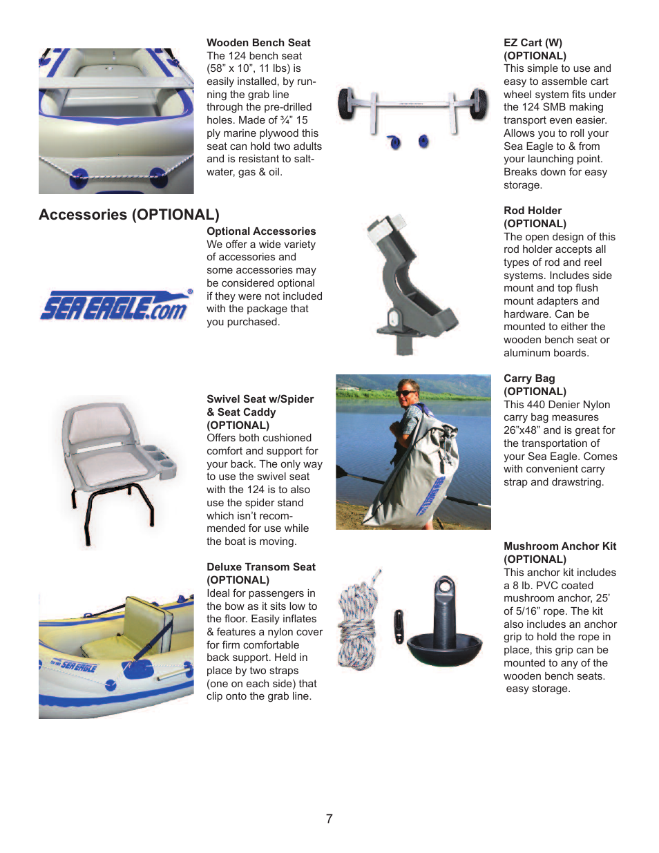 Accessories (optional) | Sea Eagle 124 smb Super Motormount Boat (124SMB) User Manual | Page 8 / 13