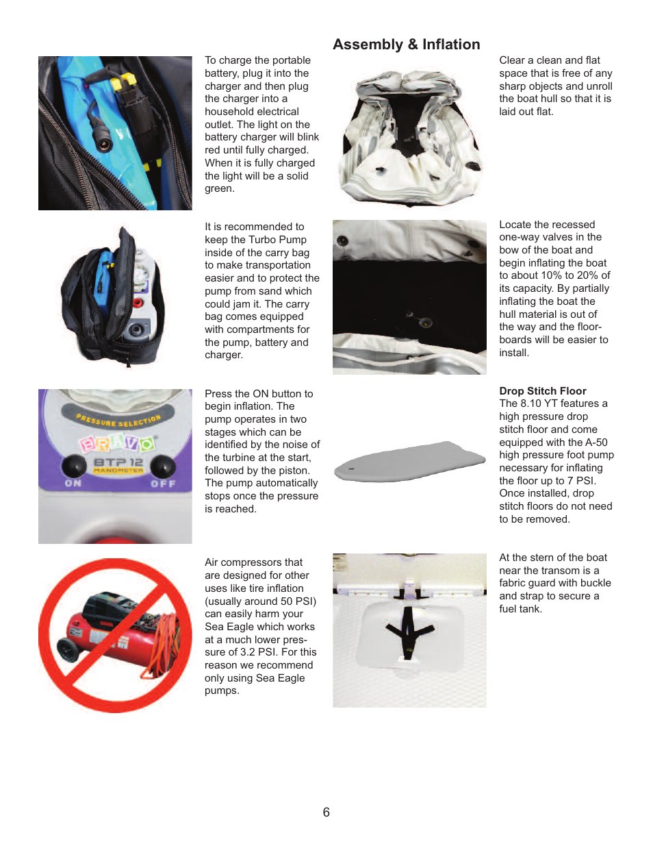Assembly & inflation | Sea Eagle Transom Sport Boats & 8.10yt Yacht Tender (10.6SRY, 10.6SR, 12.6SR, 14SR) User Manual | Page 7 / 18