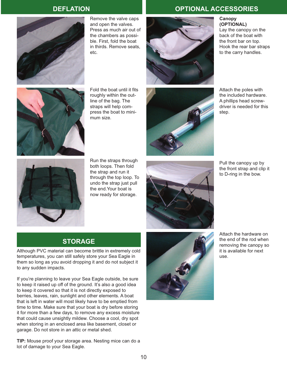 Optional accessories deflation storage | Sea Eagle Stealth Stalker 10 (STS10) User Manual | Page 11 / 14