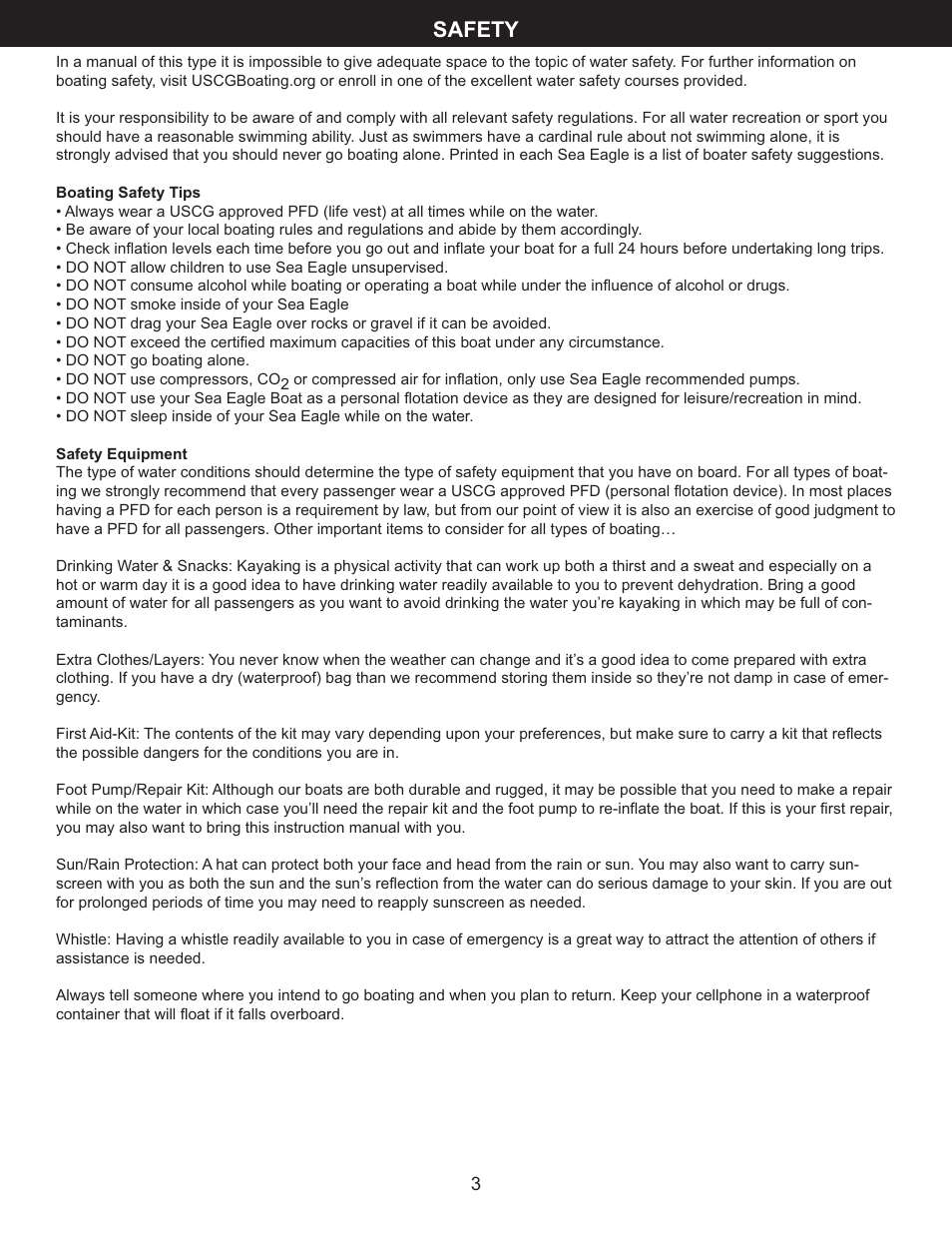 Safety | Sea Eagle Stealth Stalker 10 (STS10) User Manual | Page 4 / 14