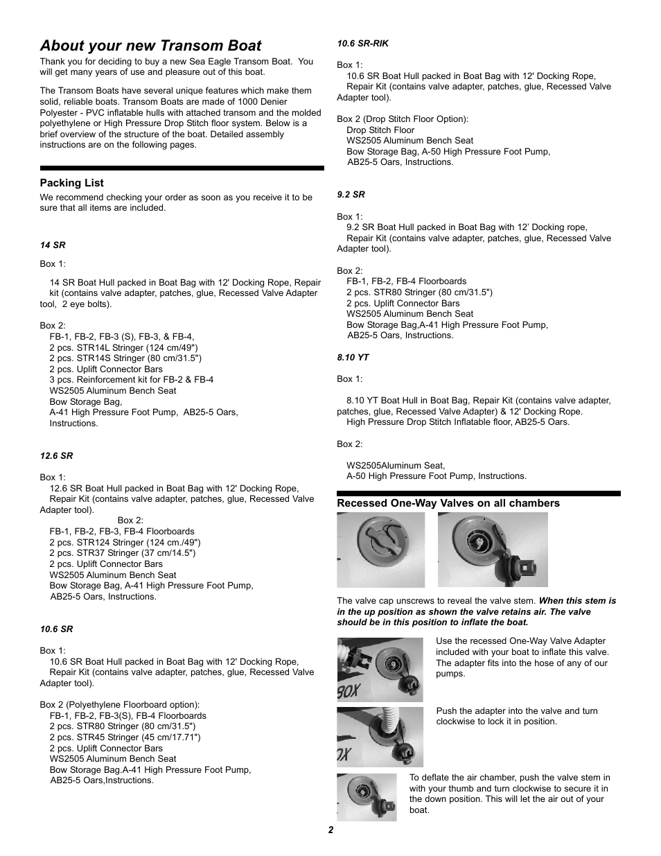 About your new transom boat | Sea Eagle Transom Sport Boats (2009 and earlier) User Manual | Page 2 / 8