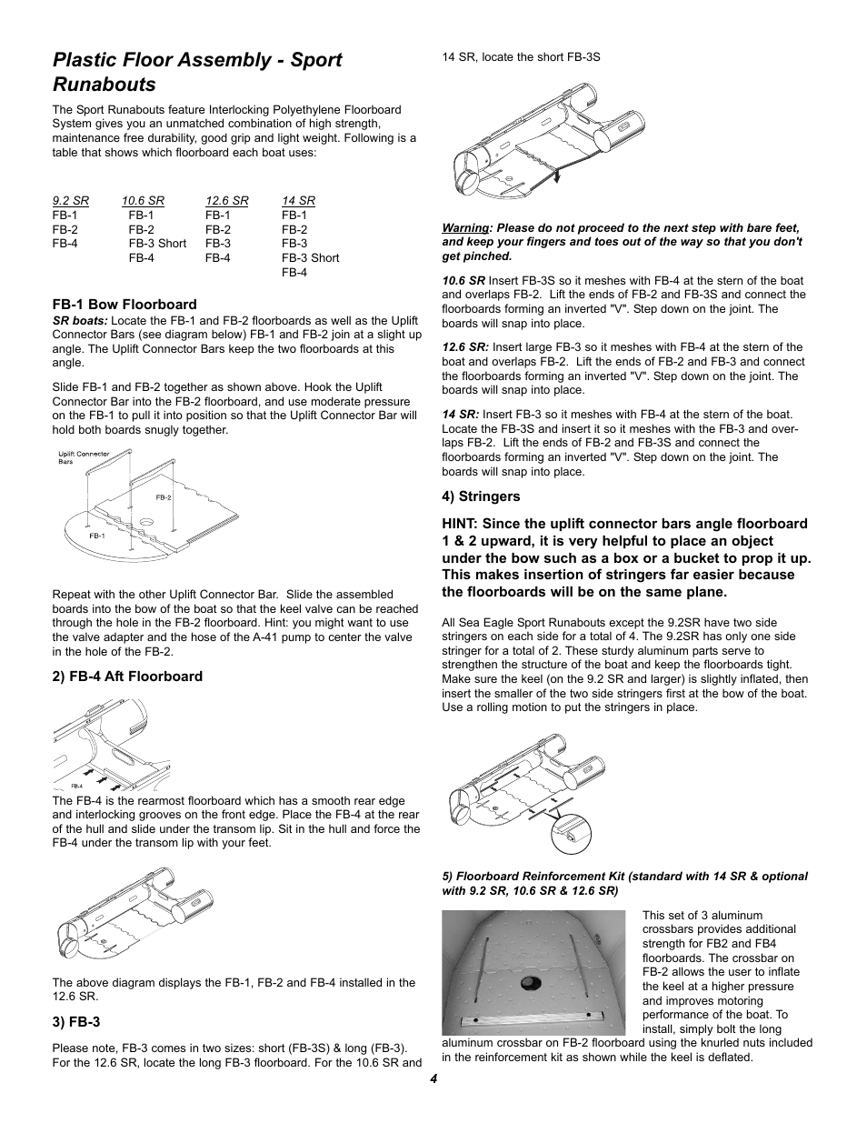 Plastic floor assembly - sport runabouts | Sea Eagle Transom Sport Boats (2009 and earlier) User Manual | Page 4 / 8