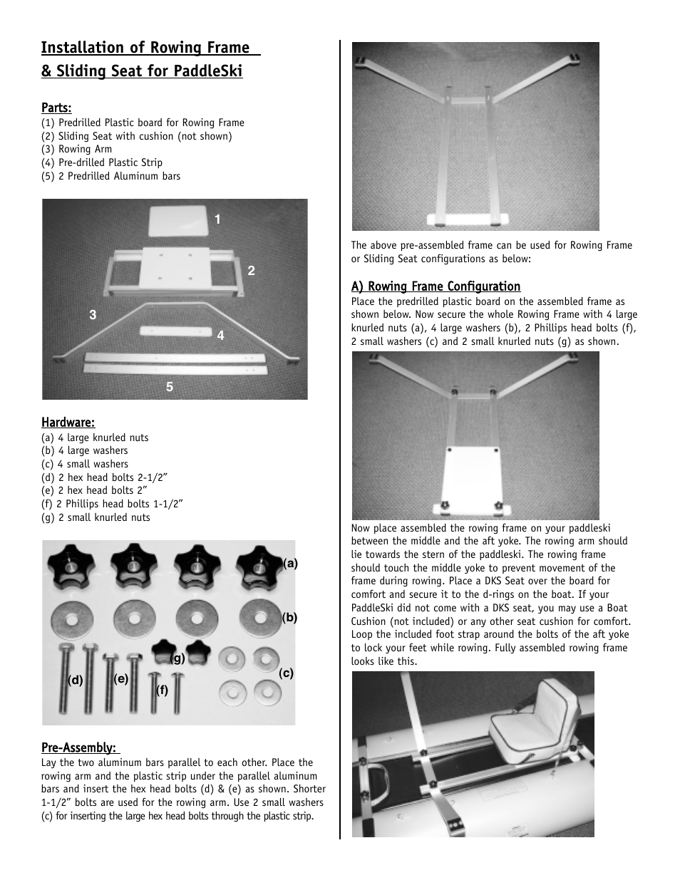 Sea Eagle Rowing Frame / Sliding Seat for PaddleSki User Manual | 2 pages