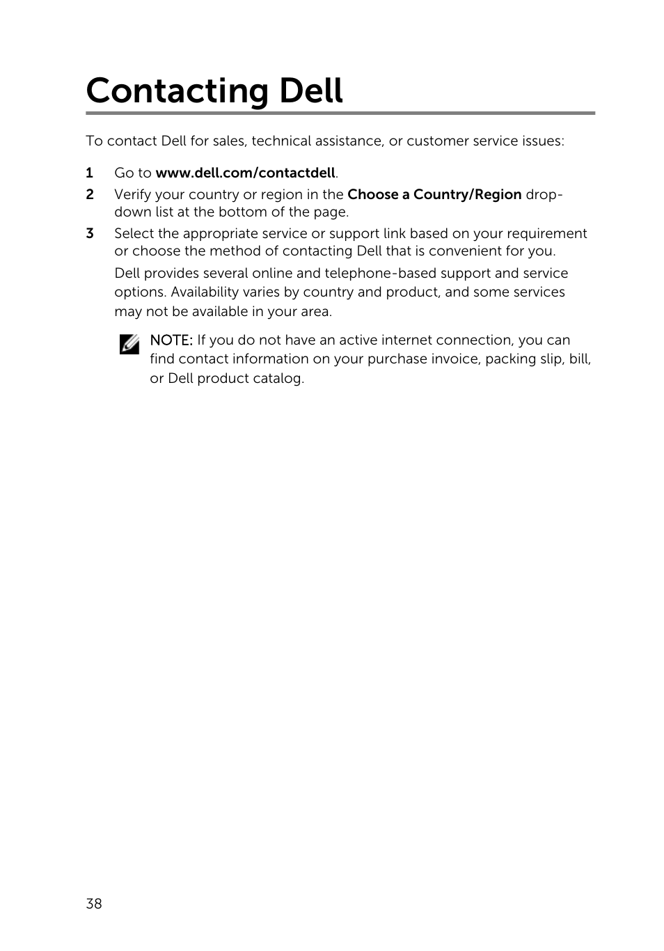 Contacting dell | Dell Venue 10 Pro 5056 User Manual | Page 38 / 39