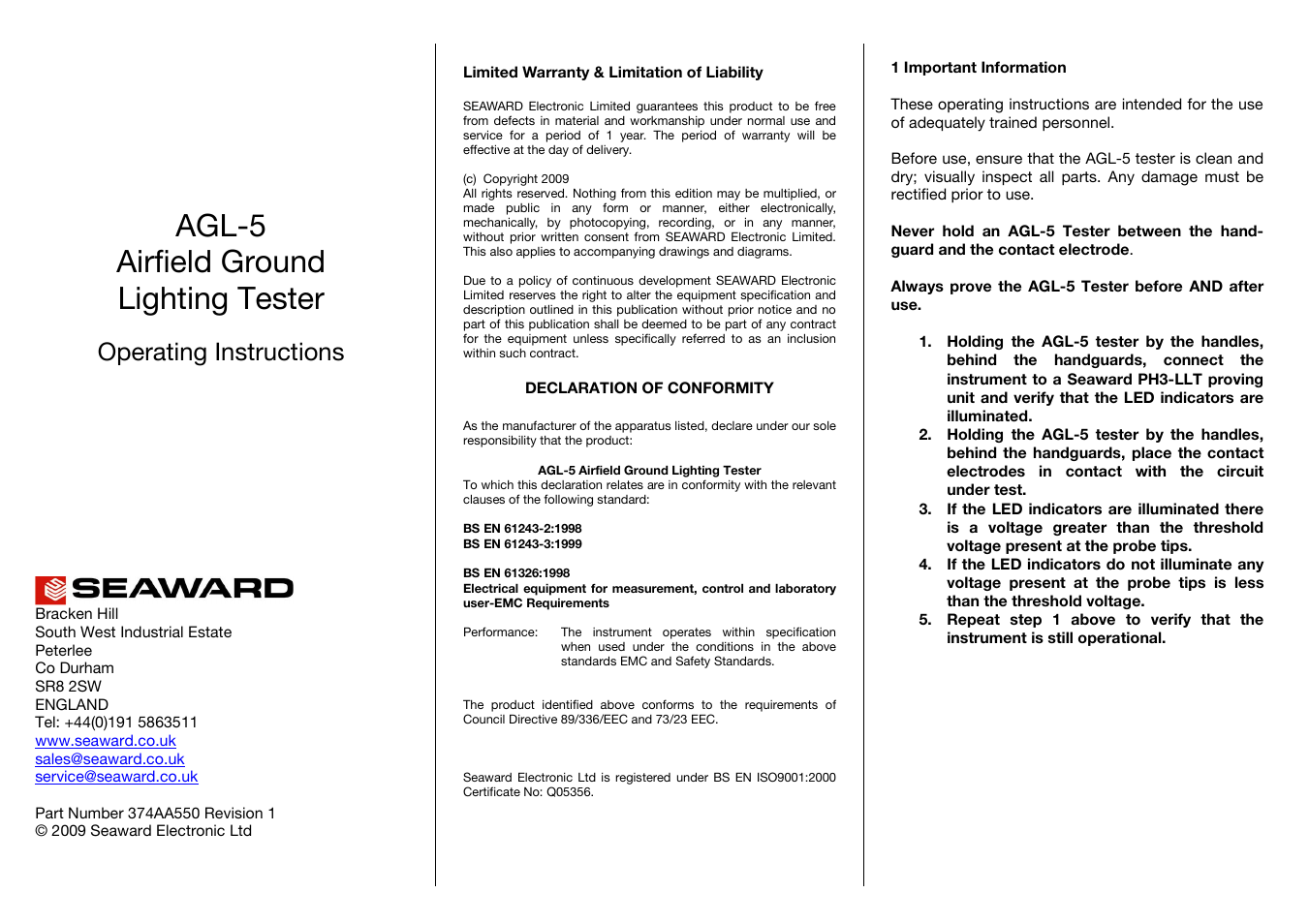 Seaward AGL-5 User Manual | 2 pages