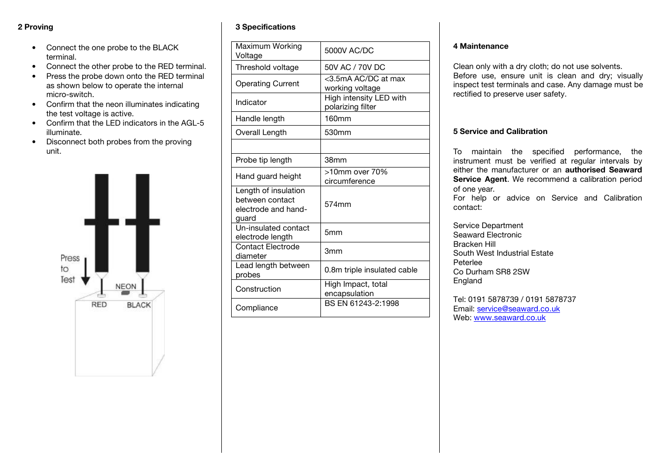 Seaward AGL-5 User Manual | Page 2 / 2