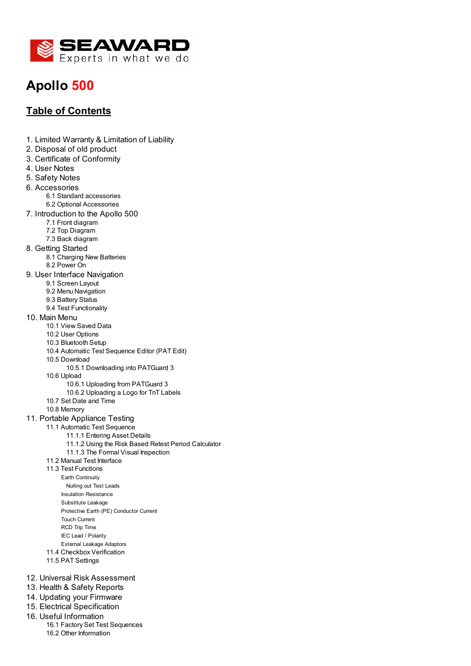 Seaward Apollo 500 User Manual | 21 pages