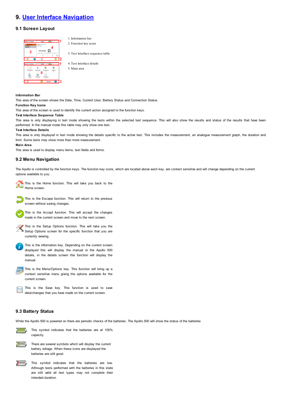 User interface navigation | Seaward Apollo 500 User Manual | Page 5 / 21