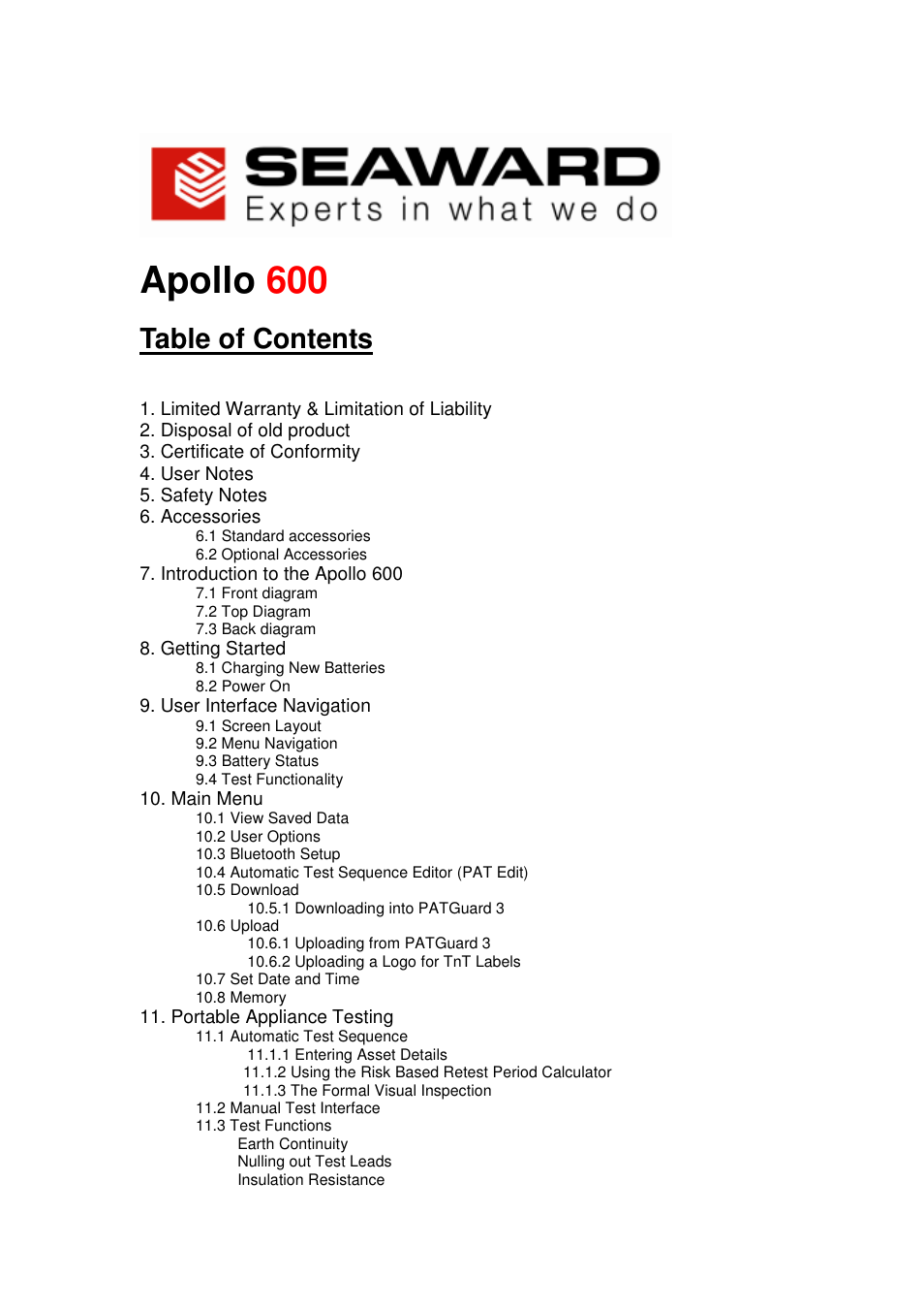 Seaward Apollo 600 User Manual | 32 pages