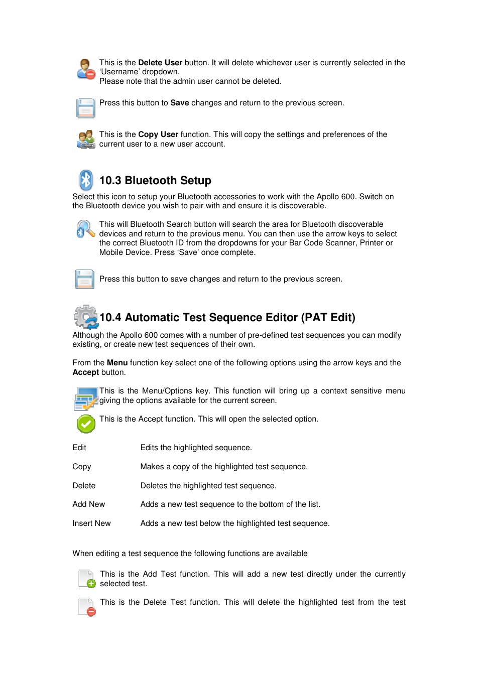3 bluetooth setup, 4 automatic test sequence editor (pat edit) | Seaward Apollo 600 User Manual | Page 11 / 32