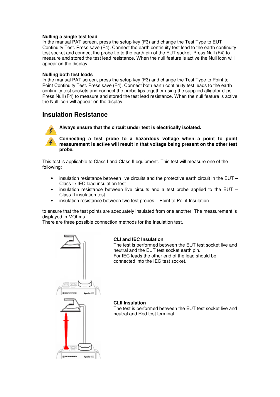 Insulation resistance | Seaward Apollo 600 User Manual | Page 17 / 32