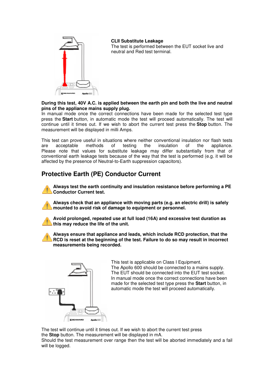 Protective earth (pe) conductor current | Seaward Apollo 600 User Manual | Page 19 / 32