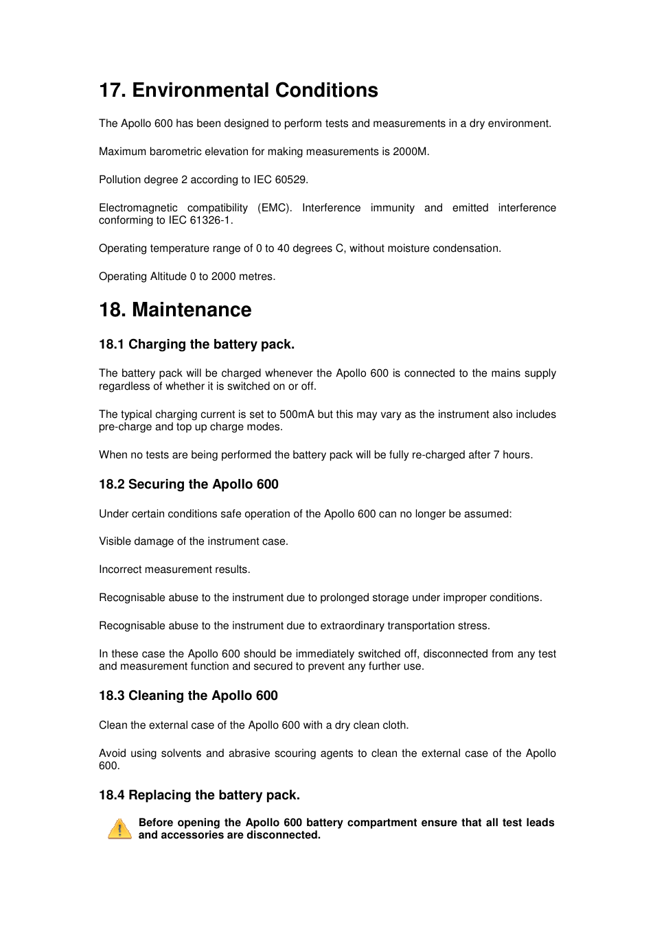 Environmental conditions, Maintenance | Seaward Apollo 600 User Manual | Page 30 / 32