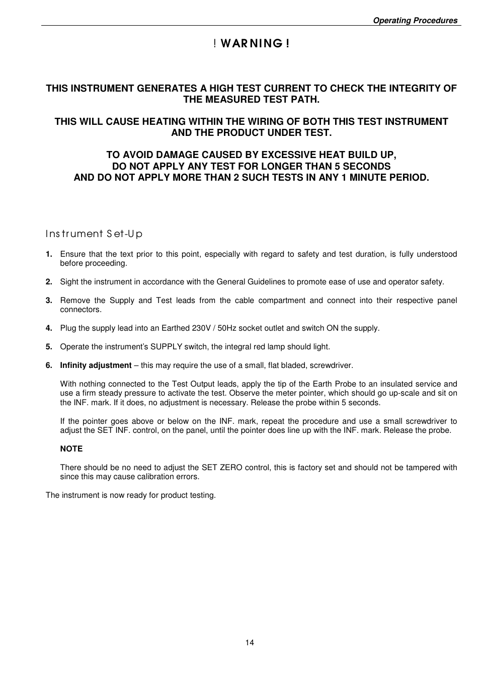 War ning | Seaward B433R User Manual | Page 14 / 16