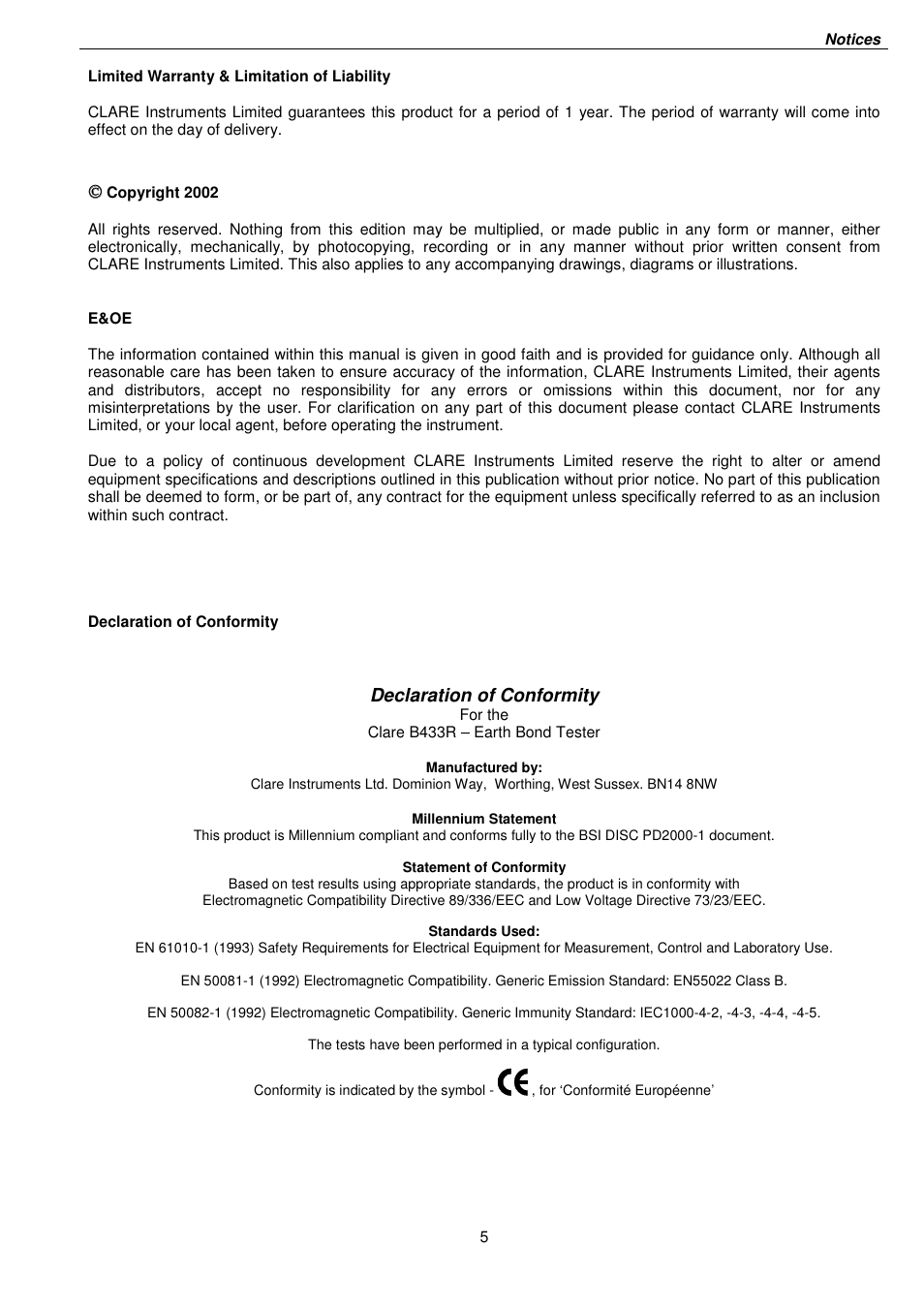 Declaration of conformity | Seaward B433R User Manual | Page 5 / 16