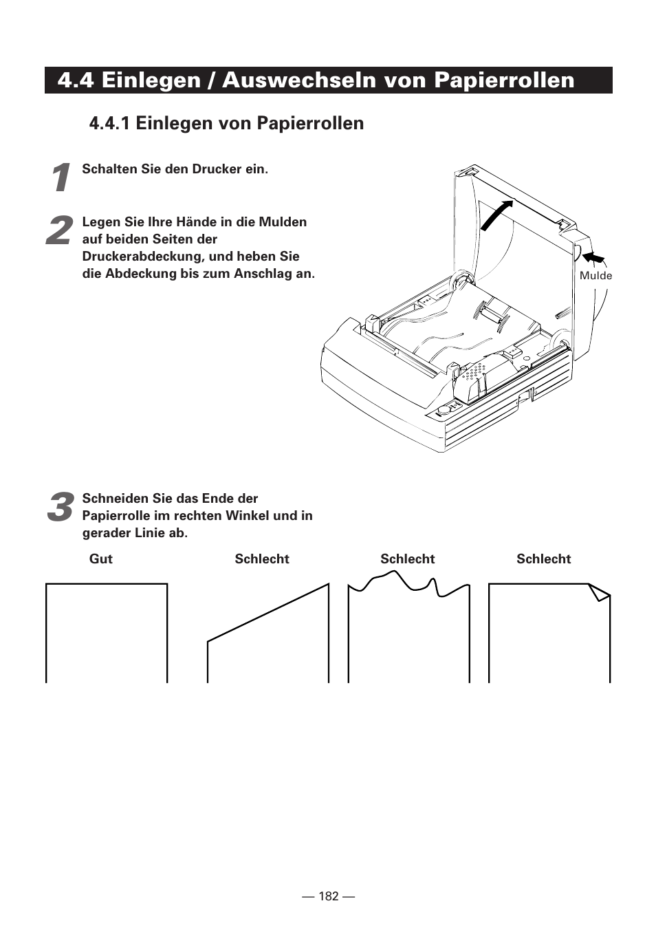 4 einlegen / auswechseln von papierrollen, 1 einlegen von papierrollen | CBM America iDP3240 User Manual | Page 201 / 230