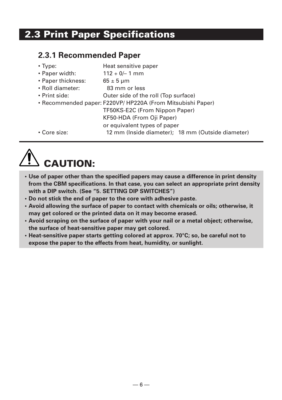 3 print paper specifications, 1 recommended paper, Caution | CBM America iDP3240 User Manual | Page 25 / 230